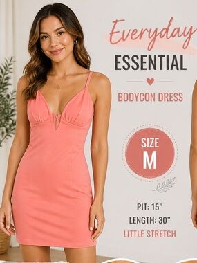 HELLO MOLLY Coral Pink Spaghetti Strap Mini Dress MEDIUM Pit 15”
Length 30”